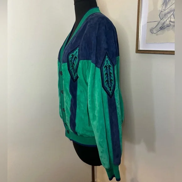 TORRAS Green Suede Leather Bomber Jacket Made in Spain, vintage Size M